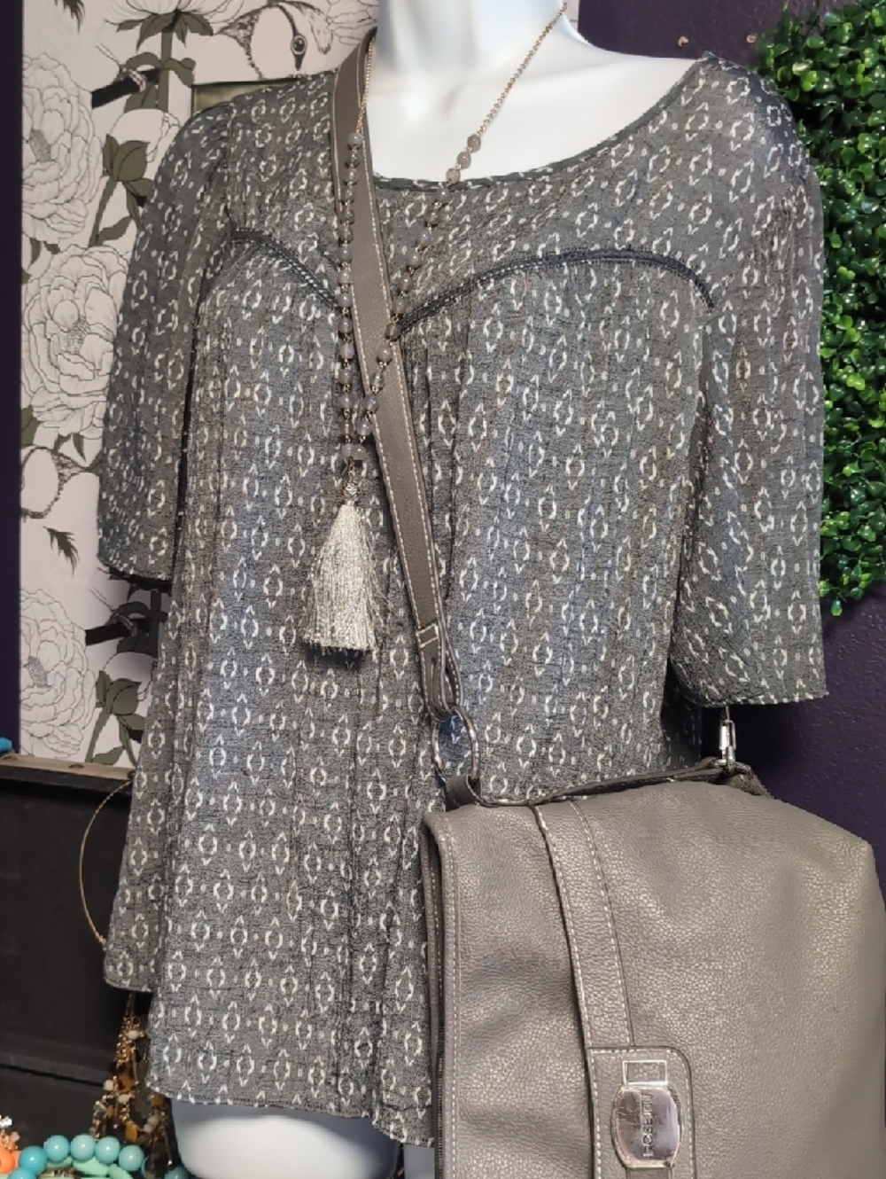 Nanette Lepore Gray Printed Peasant Blouse